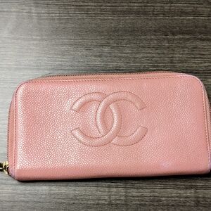 Chanel Pink Caviar Leather Long Zip Wallet